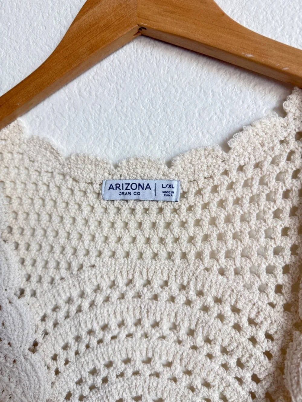 Arizona Jean Co Crochet Vest Cream Boho Open Knit Tie Front Women’s Size L/XL - Picture 2 of 4